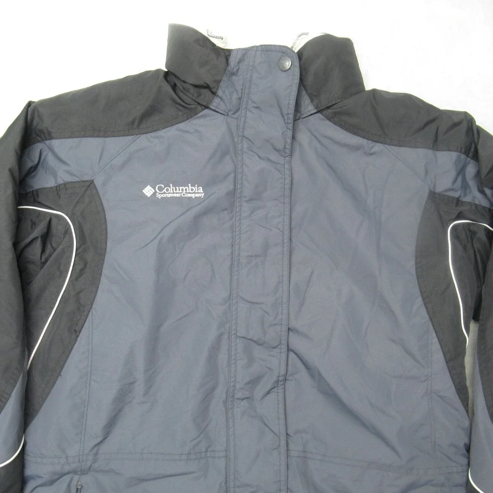 Columbia Jacket Women Large Blue Colorblock Insulated Snap Zip Parka Winter Ski